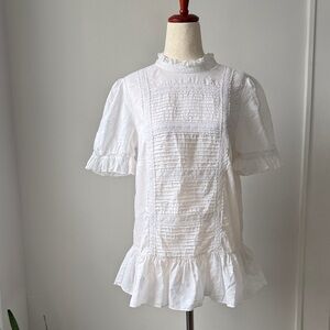 Kate Spade White Ruffle Blouse Medium Cotton Ruffle Feminine Top Romantic